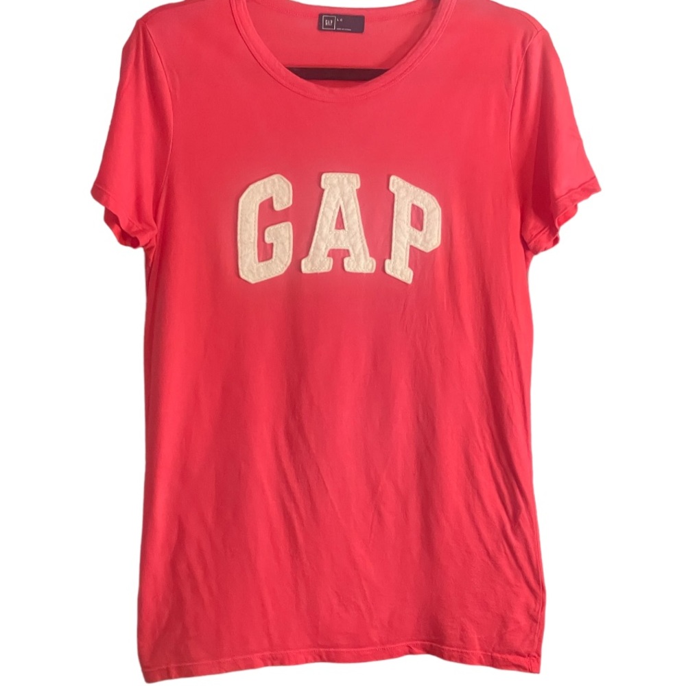 GAP Logo Tee Womens Large Pink White Fabric Gap Logo Relaxed Fit T Shirt - Picture 3 of 6